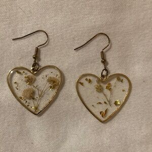 Gold Heart-Shaped Floral Earrings